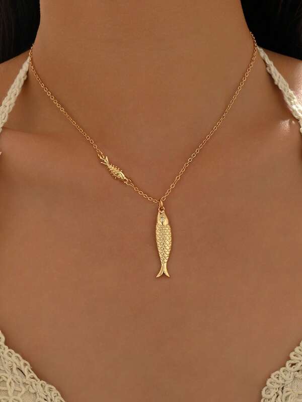 1 pieza Collar con colgante de pez dorado 3D de moda, versátil para mujeres, adecuado para el uso diario, citas, playa de verano, fiestas, regalo