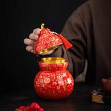 陶瓷福字葫芦罐，适合家居节日装饰、中国新年、家居摆设、桌面摆件、茶室橱柜摆件、玄关展示、乔迁新居礼物 - 查看 6