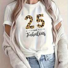 Women's "25 & Fabulous" Leopard Print Crop Top Features A Striking Leopard Print Number 25 Design. The High-Definition Print Is Durable, Fade-Resistant, And Stays Vibrant. This Stylish And Attractive Top Is Perfect For Parties, Casual Get-Togethers, And Everyday Wear. A Must-Have Birthday Outfit! - 白色 - 查看 7
