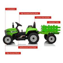 Soonbuy 12V Ride On Tractor With Trailer & Remote Control.Speed Up To 5mph.Toddler Electric Vehicle Car With LED Headlights.2+1 Gear Shift.MP3 Player.USB Port.For Kids 3-6,25W/ Trea D Tires.35W/EVA Tires - Green 25W - View 10