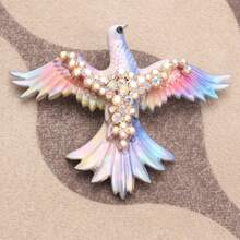 Rainbow Phoenix Brooch, Gold-Tone With Ombre Enamel & AB Rhinestone, Women's Fantasy Bird Pin For Coat, Scarf & Gift - Màu tím hoa cà - Xem 3