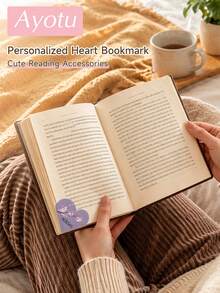 Ayotu Customized Sakura Pattern Heart-Shaped Bookmark With Name - Personalized Elegant Rounded PU Leather Bookmark, Ideal For Women, Teachers, Students And Book Lovers, Perfect Accessory For School, Office And Home - Multicolor - View 3