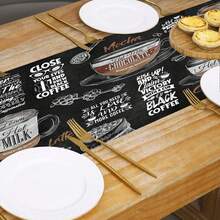 1/25pcs Chalkboard Coffee Pattern Printed Linen Table Runner, Suitable For Holiday Parties, Birthday Dinners, Kitchen And Dining Room Decor, Furniture And Home Textile Decoration. It Is A Multi-Purpose Home Decor Item Suitable For All Seasons, Perfect For Party And Holiday Decorations, As Well As A Great Gift For Parents And Friends. - Multicolor - View 6