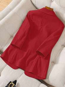 Blazer ligero de verano con cuello de contraste, uso casual/laboral, de 3/4 de manga para mujer - Burdeos - Ver 2