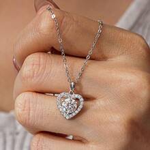 Mặt dây chuyền đá Moissanite 1 carat, bạc S925 thiết kế hình trái tim tối giản, phù hợp cho nữ giới đeo hàng ngày, kèm hộp quà tặng. - Một chiếc 1CT - Xem 6