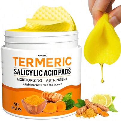 AUOSBNK 80 miếng - Mặt nạ giấy Naturium chiết xuất nghệ và axit salicylic, chứa vitamin C, giúp làm sạch, tẩy tế bào chết, phù hợp cho da nhạy cảm.
