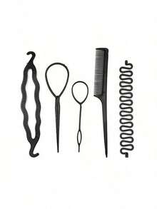 5pcs/6pcs Hair Braiding Tool Set, Including Fish Tail Braid, Wave Braid, Bun Maker, Twist Braid Maker, Suitable For Beginners/Girls/Women, Quick Hairstyle Tools, Daily Hair Accessories Set - Black - View 2