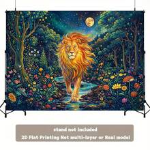 2D Flat, 1pc, Large/Small Size, 2D Flat Printed Wall Tapestry Featuring A Lion In A Moonlit Forest With Vibrant Colors. Ideal For Room Decoration, Party Themes In Living Rooms Or Dormitories, Home Decor, Decorative Tapestry, Art Wall Hanging - 多色 - 查看 4