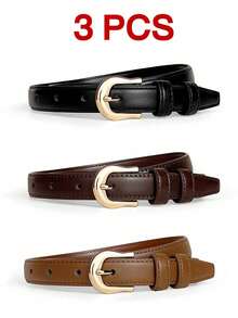 女士金色合金马蹄形扣纯色腰带套装，可调节时尚百搭装饰，耐用PU皮革宽腰带 - 适合休闲、办公、日常通勤穿着，完美搭配牛仔裤、休闲裤、连衣裙，四季皆宜，是情人节、生日、周年纪念日的理想礼物。 - A - 查看 25