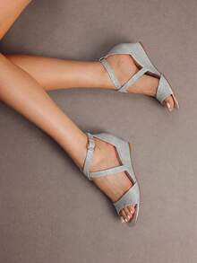 Women Wedge Sandals Adjustable Ankle Strap Open Toe Platform  Low Wedge Work Valentine's Day Wedding Party  Dating Prom Pump Wedge Sandals - 銀色 - 查看 2