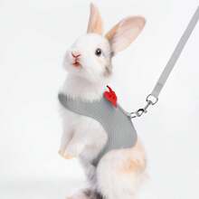 Supet 1 pieza Conjunto de arnés y correa de conejo de unicolor y transpirable - Arnés estilo chaleco anti-pérdida para paseos al aire libre - Adecuado para mascotas pequeñas (Disponible en varios tamaños) - Gris - Gris - Ver 8