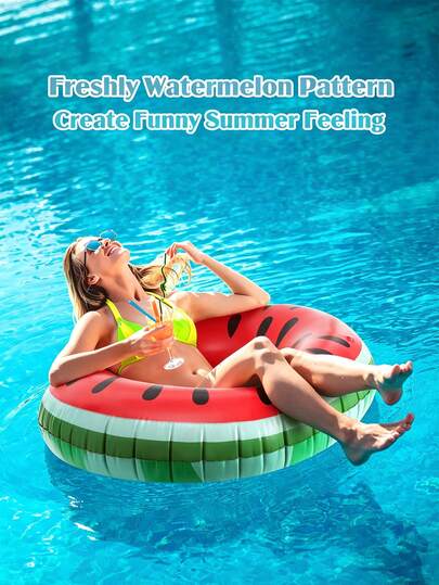 Adult Watermelon & Donut Inflatable Swimming Rings Set, Thick PVC Design, Large Size Summer Water Sports Essential, Easy To Inflate & Portable, Beach & Pool Party Toy, Durable & UV-Resistant, Suitable For Swimming Pool, Beach, Vacation, Fun Floats, Relaxation & Photo Props, High-Quality PVC Material, Entertaining For Adults