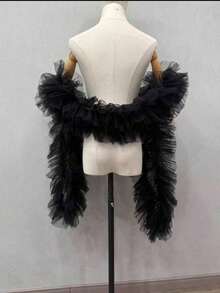 1pc Fluffy Tulle Wedding Bridal Shawl, Luxurious Long Collar Accessory - View 11