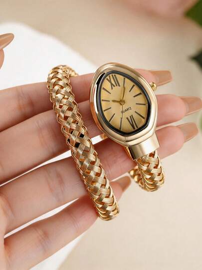 1pc Elegant Women's Wrist Watch, Hollow-Out Strap Design, Snake Head Shaped Bracelet Watch, Fashion Business Elegant Retro Casual Luxury Ladies Watch, Suitable For Daily Wear, Gift For Her On Holidays And Anniversaries