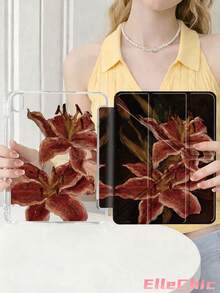 橙色油画百合花和芙蓉花保护套，兼容 iPad Air 8(M4)2026(11 英寸)、Air 4/5 10.9 英寸、7/8/9 代 10.2 英寸，内置笔槽，兼容三星 Tab S6 10.4 英寸，兼容 Kindle 第 11 代(2022/2024)、Kindle Clara 2E、Clara Colour、Clara BW (6 英寸) 和 Libra Colour (7 英寸)，可爱少女时尚设计，平板电脑桌面装饰，生日和节日礼物。 - 彩色 - 查看 3