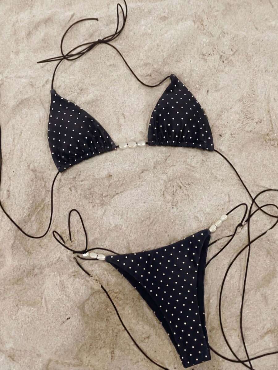 Polovedo Official New Arrival Spring/Summer European And American Women Solid White Halter Tie Sexy Bikini Set, Beach Holiday Party Date Vacation - Multicolor - View 1