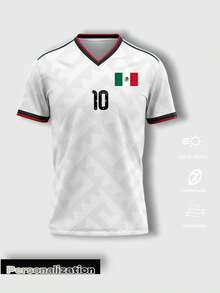 1件式成人 2026 墨西哥客場足球 T-shirt：可客製化姓名與號碼 - 可客製化足球俱樂部 Logo，情人節運動禮物 - 白色 - 查看 2