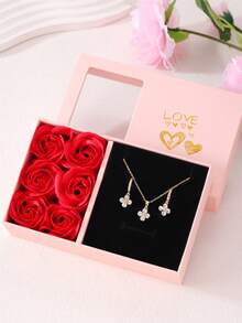 GEREIT 1 Set de Collar con Colgante de Cubo de Acero Inoxidable y Circonita y Aretes, Adecuado para Mujeres, Regalo de Vacaciones, Regalo del Día de la Madre (Viene con Caja de Regalo) - Dorado - Ver 20