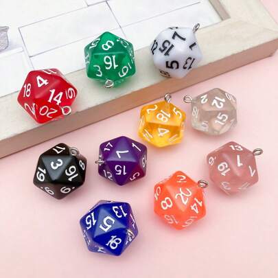 10/20 piezas Colgante de dados de resina simulada, dados de 20 caras transparentes y de unicolor, adecuados para manualidades de joyería, collares, pulseras, pendientes, cadenas de bolso, llaveros, decoración de cremallera, la mejor opción para amantes de los juegos de mesa