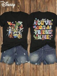 Disney Cartoon Cartoon Character Group Like Fun Text Double-Sided Printed T-Shirt, Suitable For Daily Wear, Easy To Wear In Summer, Micro-Elastic, Soft Round Neck Casual Daily Coat, Round Neck Summer Sweatshirt, For Both Men And Women, Loose Version, Holiday Gift.--Disneys Disneyland Paris The Magic Kingdom Disneyesque The House Of Mouse Mickey Mouse Empire Modest Summer Outfits Take That T Shirt Summer Coord Tops For Women Summer Summer Clothes Women Summer Clothes Summer Tops Summer Tops Women Summer Co Ord Summer Top Summer Outfits White Top Black Top Holiday Outfits For Women  Tops For Women Summer Holiday Gifts Valentine's Day Gifts Earth Day Gifts Oktoberfest Gifts Summer Bank Holiday Gifts - Black - View 1