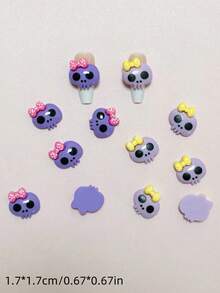 30pcs Cartoon Halloween Gothic Creative Cute Y2K Personalized Glossy Dopamine Red Blue Purple Yellow Orange Green Mixed Color Skull Bow Flat 3D DIY Phone Case Computer Lighter Makeup Mirror Storage Box Hair Accessory Decoration Round Nail Art Decoration Nail Charms - Multicolor - View 7