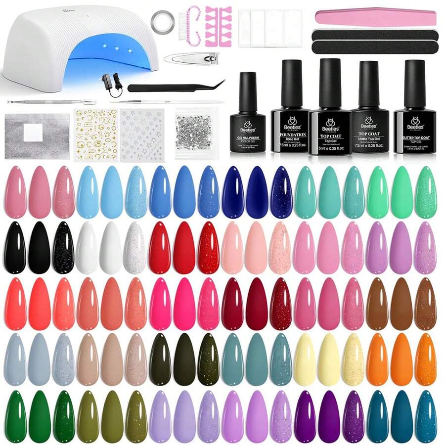 Beetles 54PCS 32Colors Gel Nail Polish Kit With UV Light, With Base Coat & Glossy Top Coat, Soak Off Formula, Beginner-Friendly DIY Salon Manicure Set, Nail Art Gifts For Women - 54PCS 32Colors Beginner Kit - 查看 1