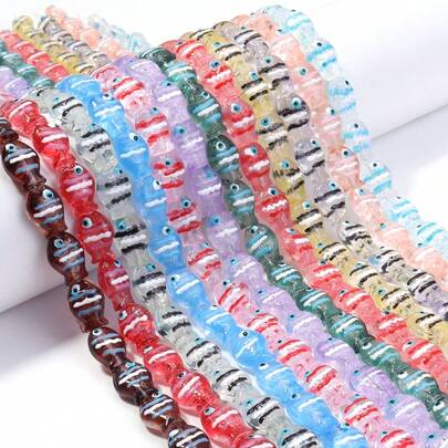 5pcs/Pack Colorful Enamel Small Fish Beads, Striped Transparent Cute Fish Beads For DIY Jewelry Making, Phone Chains, Bracelets, Earrings, Necklaces, Fresh Summer Beach Style
