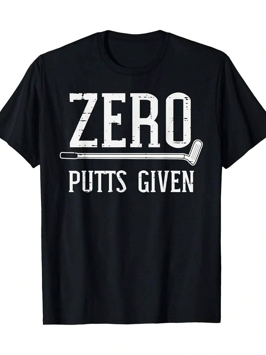 Camiseta de golf divertida "Zero Putts Given" para hombre y mujer - 220g, 100% algodón, manga corta informal con gráfico de palo de golf desgastado, corte regular, comodidad para todas las estaciones, camiseta deportiva con humor, corte holgado, manga corta informal, lavable a máquina, camiseta retro. - Negro - Ver 1
