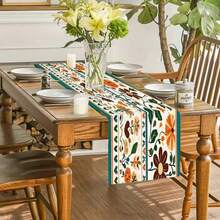 1/25pcs Vintage Floral Pattern Printed 100% Linen Table Runner, Suitable For Holiday Parties, Birthday Dinners, Kitchen & Dining Room Decor, Furniture & Home Textile Decoration. It Is A Multi-Purpose Home Decor Item Applicable For All Seasons, Perfect For Party/Holiday Decorations, And Also An Excellent Gift For Parents And Friends. - Multicolor - View 4