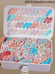 20pcs/Pack Colorful Printed Water Drop Small BB Hair Clips, Hair Accessories For Girls, Suitable For Daily Use - Multicolor - View 9