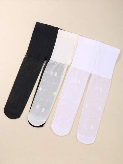 3 pares de mallas para bebé con orejas de conejo, medias de malla con jacquard de conejito lindo, uso diario suave y cómodo, regalo de decoración para baby shower, esenciales de verano, mallas negras, mallas blancas, mallas beige