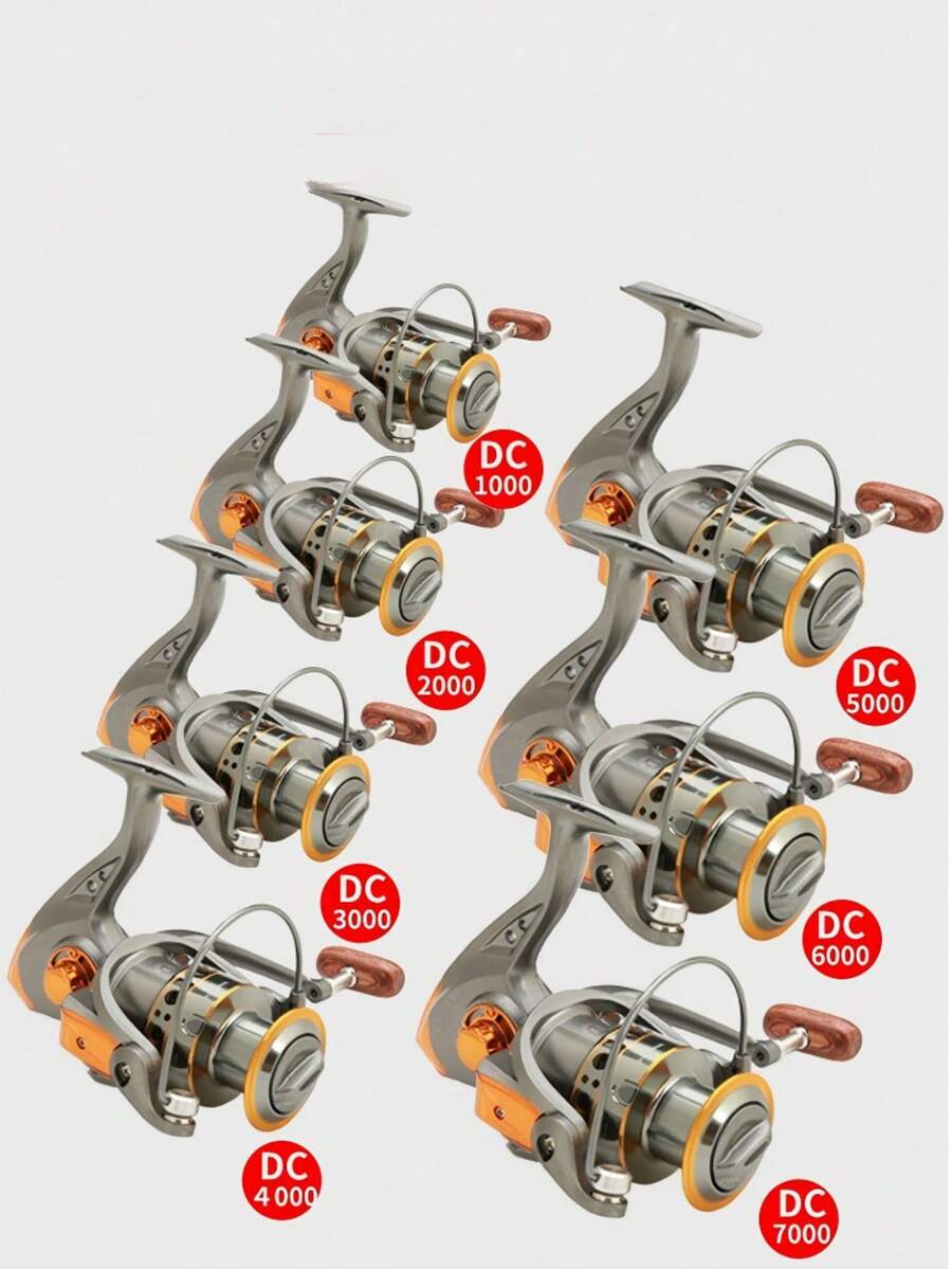 Serie DC 1000~7000, relación de engranaje 5.2:1, arrastre máximo de 26 LB, carrete de metal de aleación de aluminio, carrete de pesca giratorio, apto para agua dulce y salada
