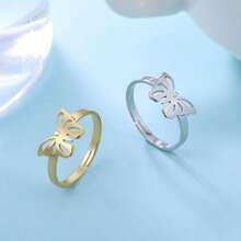 LIKGREAT 1pc Stainless Steel Butterfly Pattern Adjustable Open Ring, Minimalist Fashion Personalized Couple Rings, Mother's Day Jewelry Gift - Butterfly Series - View 10