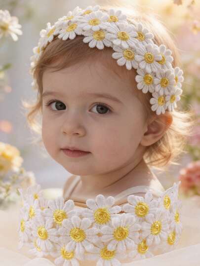 1pc Cute Sweet Daisy Floral Elastic Headband, Pastoral Style Baby Accessory