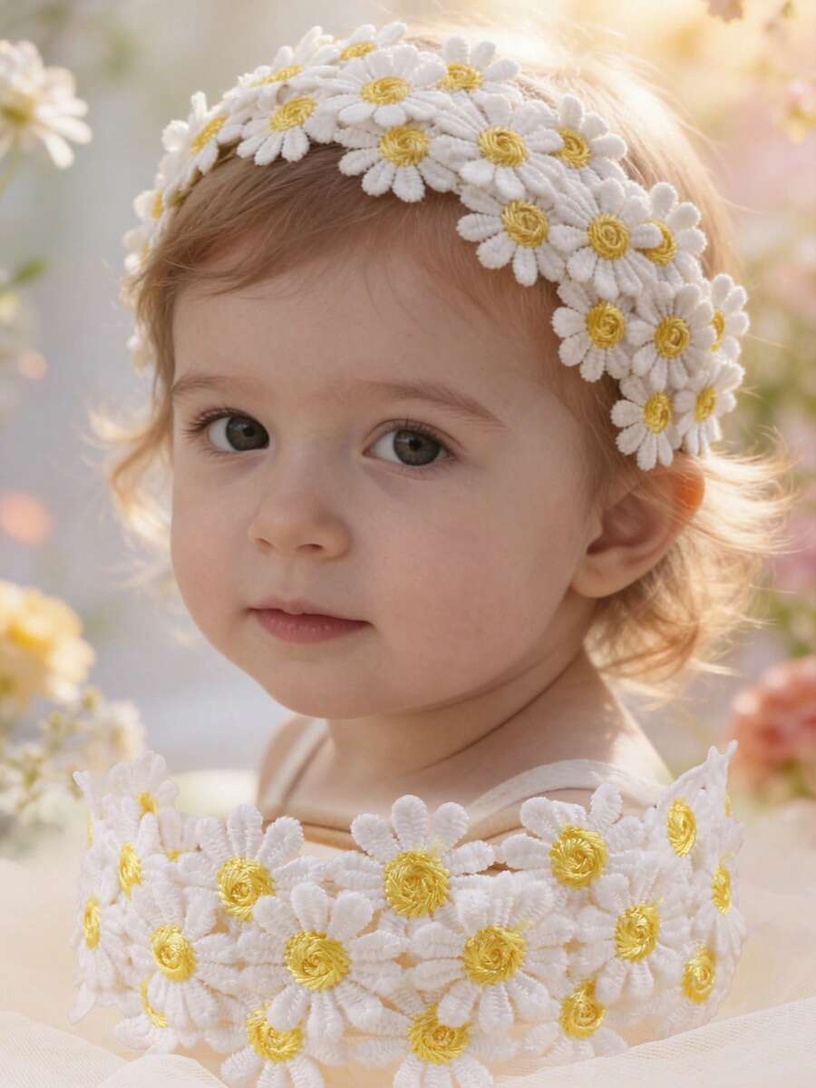 1pc Cute Sweet Daisy Floral Elastic Headband, Pastoral Style Baby Accessory - Multicolor - View 1