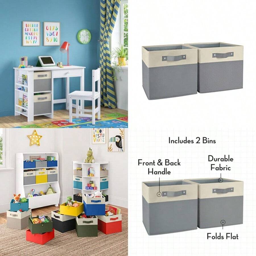 RiverRidge - Contenedores de almacenamiento para niños, organizador de almacenamiento de 10.5 cubos con asas, organizadores de clóset de dos tonos es y almacenamiento para juguetes, zapatos y más - Gris - Ver 1