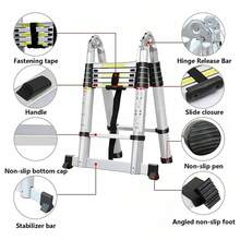 Vandise Telescoping A Frame Ladder 5M Extension Ladder Stainless Steel Folding Ladder With Stabilizer Bar 150kg Home Office Loft Garage - 5M(2.5+2.5) - 查看 2