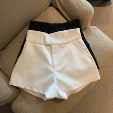 Pantalones Cortos de Traje Blancos de Cintura Alta para Mujer, Estilo Casual, Pierna Ancha, Corte Recto, Estilizadores, Noved... - Negro - Ver 2