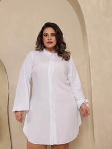 Chemise Dress Viscolinho Plus Size, Elegant, Lightweight, All Curve - trắng - Xem 8
