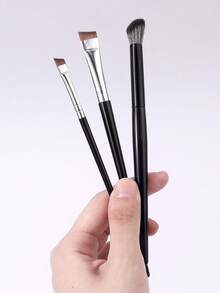 3PCS Professional Makeup Brush Set,Black Handle With Silver Ferrule Brushes For Eyeshadow,Eyebrow&Eyebrow Line,High-Quality Hair For Precise Application - Black - View 6