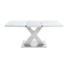 120CM-160CM Modern Rectangle Dining Table, Stretchable, With Printed White Marble Table Top+MDF X-Shape Table Leg With Metal Base - White - View 5