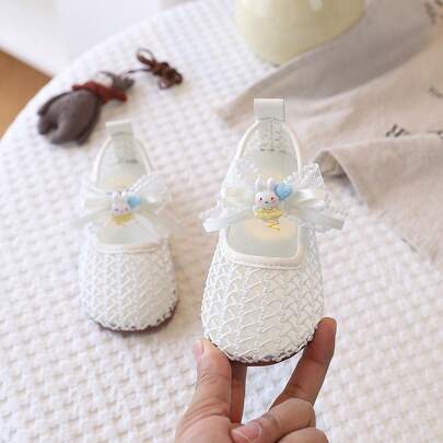 1 Pair Girls' Mesh Hollow Rabbit Mary Jane Shoes, New Spring/Summer Kids Breathable Anti-Slip Hook And Loop Toddler Shoes, Sweet Princess Style Shoes