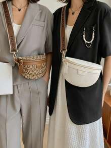 Simples Fashionable Mulheres Bolsa Peitoral Ocasional Decoração De Corrente Bolsas De Cintura , Moda Imprimir Letra Padrão Xadrez Bolsa De Cintura - Castanho - Visão 7