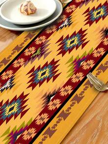 1 chiếc khăn trải bàn/tấm lót bàn bằng vải lanh in họa tiết hình học phong cách Bohemian, thích hợp cho các dịp lễ, tiệc tùng, sinh nhật, bữa tối, trang trí nhà bếp và phòng ăn, che tủ giày, trang trí phòng quanh năm và đồ dệt gia dụng. - Nhiều màu - Xem 7