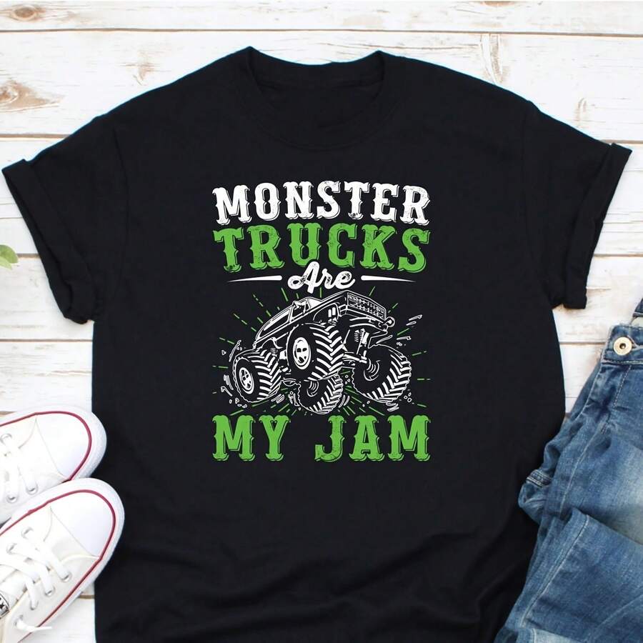 Monster Trucks Are My Jam Shirt, Monster Truck Shirt, Racing Trucks Lover, Monster Truck Boys Shirt, - màu đen - Xem 1