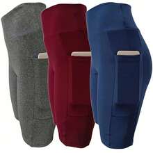 Kit 03 Bermudas Suplex POWER Ciclista Academia Com Bolsos Fundo - Cinza Liso/ Vinho Liso/ Azul Liso - Visão 2