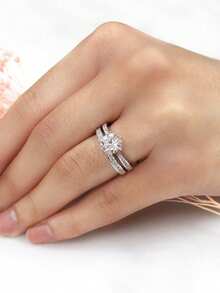 2pcs Luxurious Cubic Zirconia Stone Rings, Suitable For Women, Ideal For Weddings, Engagements, Anniversary Parties, Valentine's Day Gifts - 1# - View 6