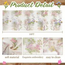 1pc French Retro Floral Embroidered Lace Table Runner, Chiffon Ruched Fabric Dessert Table Decor, Wedding Birthday Atmosphere Tablecloth - Multicolor - View 3