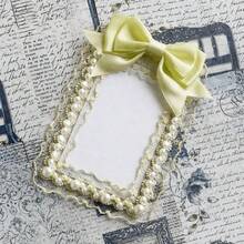 Nuevo soporte para sesión fotográfica de encaje dulce, diseño estético, Protector de tarjetas de identificación con volantes y lazo, funda transparente para tarjetas de moda coreana - Blanco - Ver 17