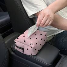 1pc Cute Polka Dot Bow Car Tissue Box, Creative Car Interior Decor Tissue Paper Holder - A - View 5